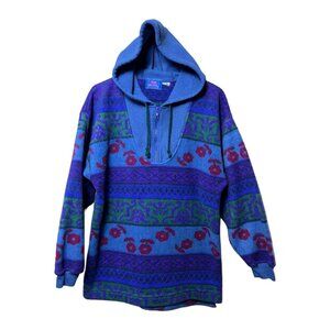 Vintage New Moves Fleece Hoodie Aztec Pattern ( UNISEX) XL Blue‎